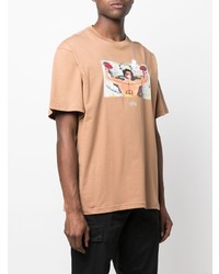 Мужская светло-коричневая футболка с круглым вырезом с принтом от Throwback.