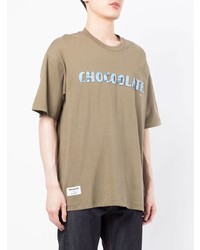 Мужская светло-коричневая футболка с круглым вырезом с принтом от Chocoolate