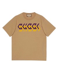 Мужская светло-коричневая футболка с круглым вырезом с принтом от Gucci