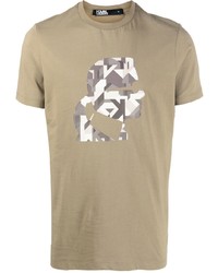 Мужская светло-коричневая футболка с круглым вырезом с принтом от Karl Lagerfeld