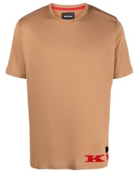 Мужская светло-коричневая футболка с круглым вырезом с принтом от Kiton