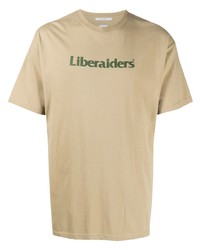 Мужская светло-коричневая футболка с круглым вырезом с принтом от Liberaiders