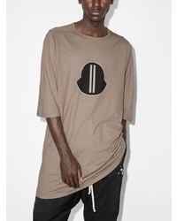 Мужская светло-коричневая футболка с круглым вырезом с принтом от Moncler + Rick Owens