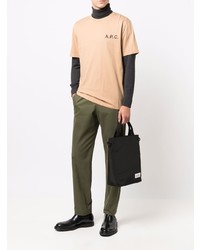 Мужская светло-коричневая футболка с круглым вырезом с принтом от A.P.C.