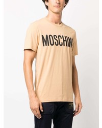 Мужская светло-коричневая футболка с круглым вырезом с принтом от Moschino