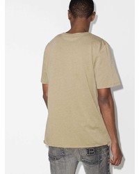 Мужская светло-коричневая футболка с круглым вырезом с принтом от Saint Laurent