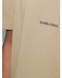 Мужская светло-коричневая футболка с круглым вырезом с принтом от Saint Laurent