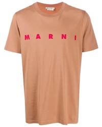 Мужская светло-коричневая футболка с круглым вырезом с принтом от Marni