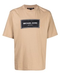 Мужская светло-коричневая футболка с круглым вырезом с принтом от Michael Kors