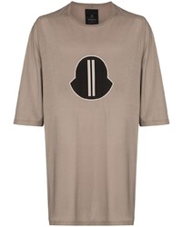 Мужская светло-коричневая футболка с круглым вырезом с принтом от Moncler + Rick Owens
