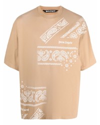 Мужская светло-коричневая футболка с круглым вырезом с принтом от Palm Angels