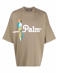 Мужская светло-коричневая футболка с круглым вырезом с принтом от Palm Angels