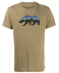 Мужская светло-коричневая футболка с круглым вырезом с принтом от Patagonia