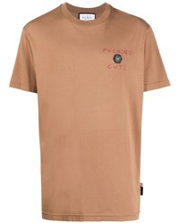 Мужская светло-коричневая футболка с круглым вырезом с принтом от Philipp Plein