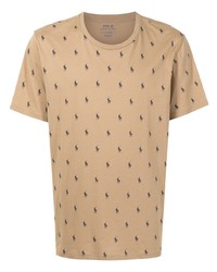Мужская светло-коричневая футболка с круглым вырезом с принтом от Polo Ralph Lauren