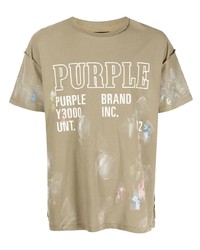 Мужская светло-коричневая футболка с круглым вырезом с принтом от purple brand
