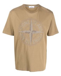 Мужская светло-коричневая футболка с круглым вырезом с принтом от Stone Island