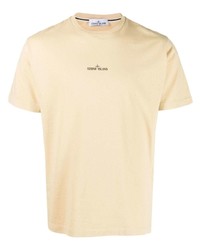 Мужская светло-коричневая футболка с круглым вырезом с принтом от Stone Island