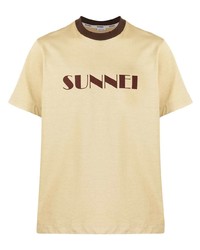 Мужская светло-коричневая футболка с круглым вырезом с принтом от Sunnei