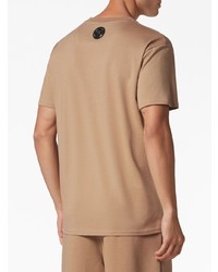 Мужская светло-коричневая футболка с круглым вырезом с принтом от Plein Sport