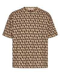 Мужская светло-коричневая футболка с круглым вырезом с принтом от Valentino Garavani