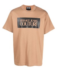 Мужская светло-коричневая футболка с круглым вырезом с принтом от VERSACE JEANS COUTURE