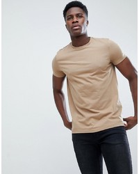 Мужская светло-коричневая футболка с круглым вырезом от ASOS DESIGN
