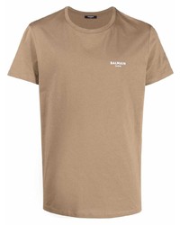 Мужская светло-коричневая футболка с круглым вырезом от Balmain