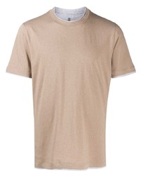 Мужская светло-коричневая футболка с круглым вырезом от Brunello Cucinelli