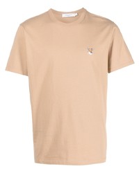 Мужская светло-коричневая футболка с круглым вырезом от MAISON KITSUNÉ