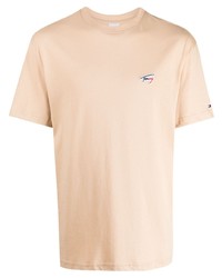 Мужская светло-коричневая футболка с круглым вырезом от Tommy Jeans