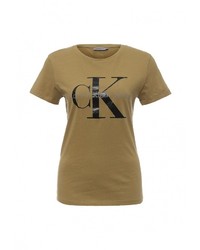 Женская светло-коричневая футболка от Calvin Klein Jeans