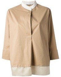 Светло-коричневая шелковая блуза на пуговицах