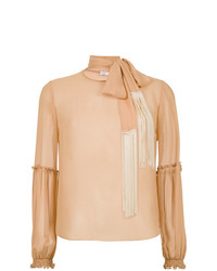 Светло-коричневая шелковая блузка с длинным рукавом от Nk