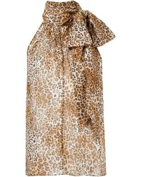 Светло-коричневая шелковая блузка с принтом
