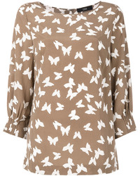 Светло-коричневая шелковая блузка с принтом от Steffen Schraut