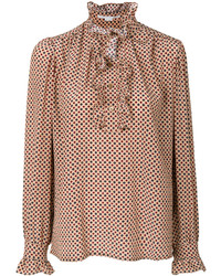 Светло-коричневая шелковая блузка с рюшами от Stella McCartney