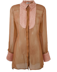 Светло-коричневая шелковая блузка от Valentino