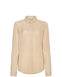 Женская светло-коричневая шелковая классическая рубашка в вертикальную полоску от Saint Laurent