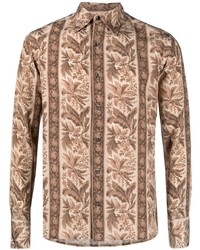 Мужская светло-коричневая шелковая рубашка с длинным рукавом с принтом от 73 London