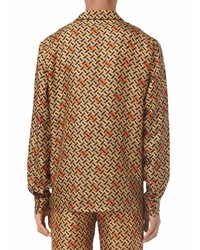 Мужская светло-коричневая шелковая рубашка с длинным рукавом с принтом от Burberry