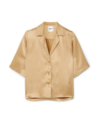 Светло-коричневая шелковая рубашка с коротким рукавом