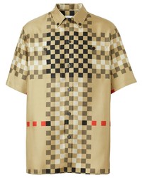Мужская светло-коричневая шелковая рубашка с коротким рукавом в клетку от Burberry