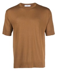 Мужская светло-коричневая шелковая футболка с круглым вырезом от PT TORINO