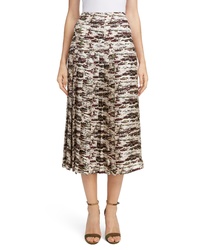Светло-коричневая шелковая юбка-миди с камуфляжным принтом