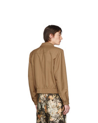 Светло-коричневая шерстяная куртка харрингтон в вертикальную полоску от Dries Van Noten