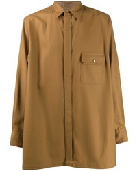 Мужская светло-коричневая шерстяная рубашка с длинным рукавом от Fumito Ganryu