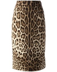 Светло-коричневая юбка-карандаш с леопардовым принтом от Dolce & Gabbana