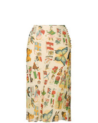 Светло-коричневая юбка-миди с принтом от Christian Dior Vintage