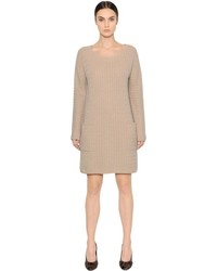 Светло-коричневое вязаное платье-свитер